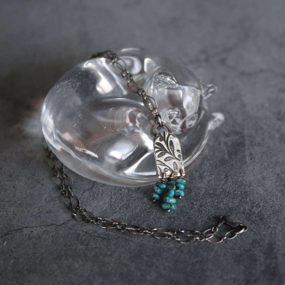Handmade Fine Silver and Sonoran Turquoise Bead Necklace - Picture 4 of 5
